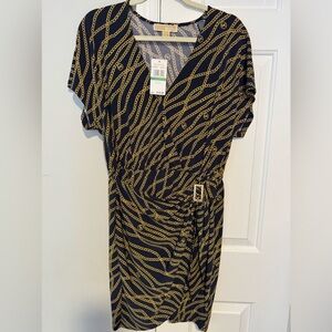Michael Kors Blue and Gold Chain Pattern Dress